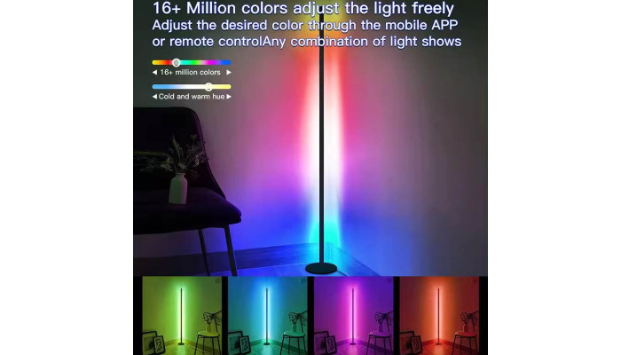 Напольная угловая LED лампа RGB SAL-005B 120cm Bluetooth USB with app Black - фото