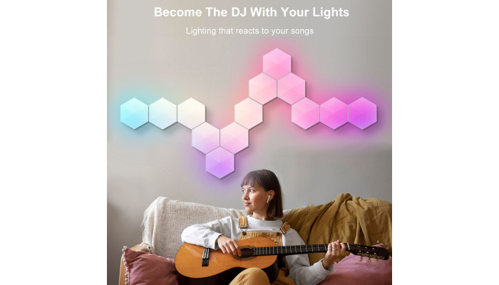 Модульный настенный светильник LED RGB 5V соты SAL-011B 10pcs Bluetooth USB with app White - фото
