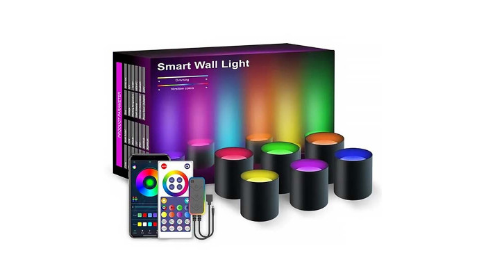 Настенная LED лампа RGB Intelligent wall lamp 6 pcs with Bluetooth European plug with app Black - фото