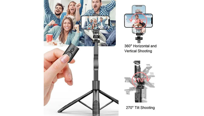 Штатив для селфі WIWU Krinl Tripod Selfie Stick Wi-SE005 Black - фото