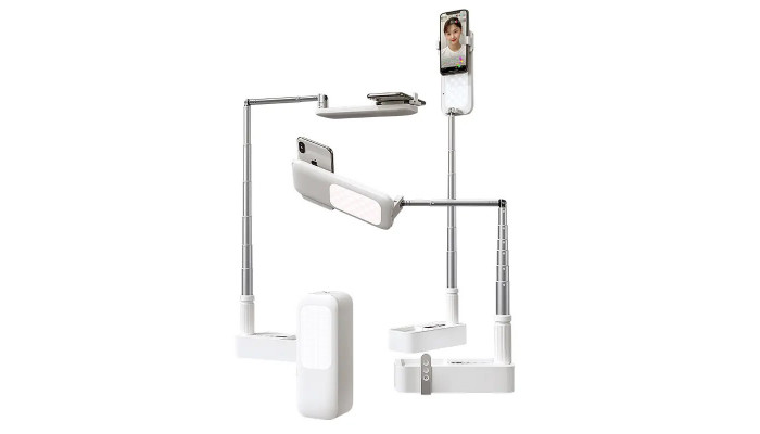 Подставка-держатель настольный USAMS US-ZB209 Multifunctional Live Show Foldable with lamp White - фото