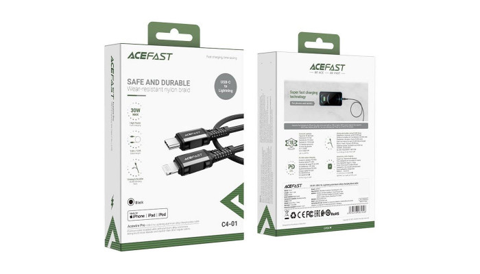 Дата кабель Acefast MFI C4-01 USB-C to Lightning aluminum alloy (1.8m) Black - фото