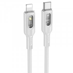 Дата кабель Hoco U120 Transparent explore intelligent power-off PD 27W Type-C to Lightning (1.2m) Gray