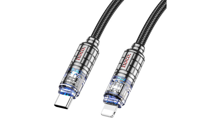 Дата кабель Hoco U122 Lantern Transparent Discovery Edition Type-C to Lightning (1.2m) Black - фото