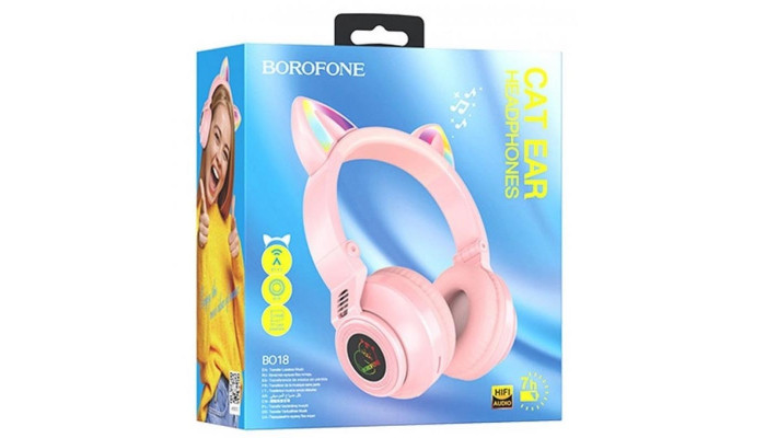 Накладные беспроводные наушники BOROFONE BO18 Cat ear Розовый - фото