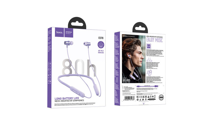 Bluetooth навушники Hoco ES70 Armour neck-mounted Purple - фото