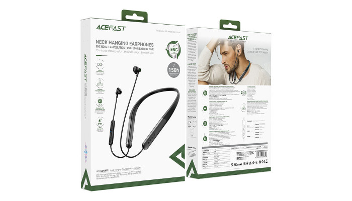 Bluetooth навушники Acefast N1 neck-hanging Black - фото