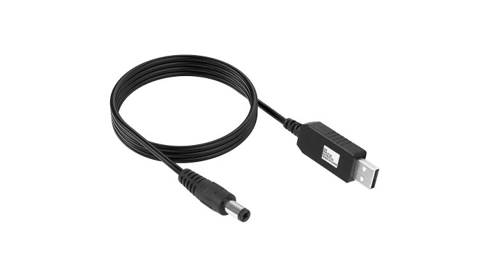 Кабель живлення для роутера/модема USB-DC (2.1x5.5mm) з перетворювачем до 12V in box (1m) Black - фото