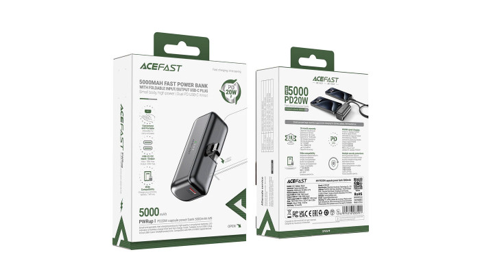 Портативное ЗУ Power Bank Acefast M9 PD20W 5000 mAh Black - фото