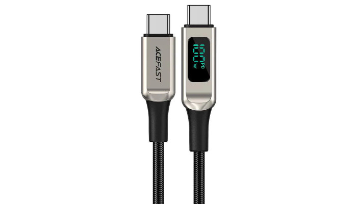 Дата кабель Acefast C6-03 USB-C to USB-C 100W zinc alloy digital display braided (2m) Silver - фото