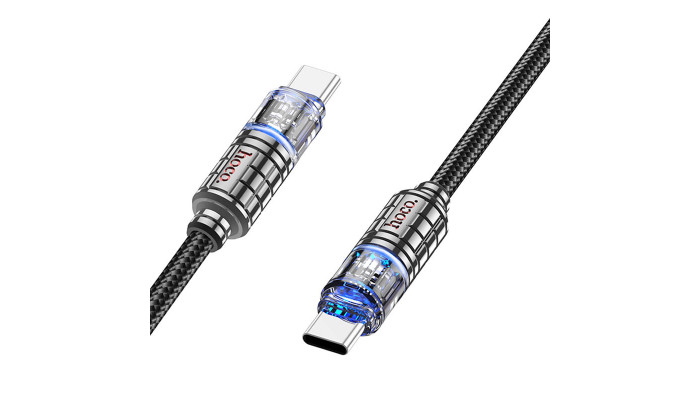Дата кабель Hoco U122 Lantern Transparent Discovery Edition Type-C to Type-C 60W (1.2m) Black - фото