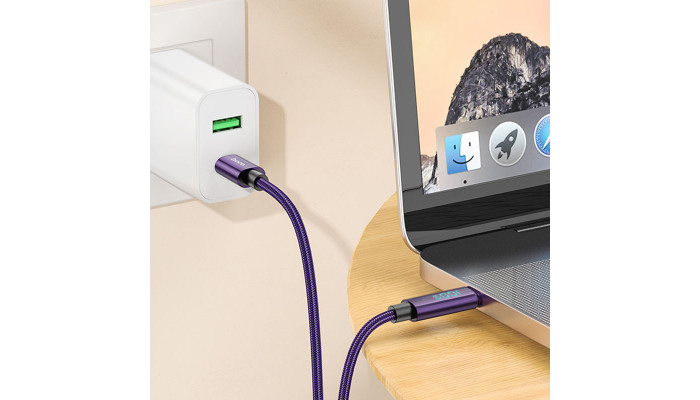 Дата кабель Hoco U125 Benefit 100W Type-C to Type-C (1.2m) Purple - фото