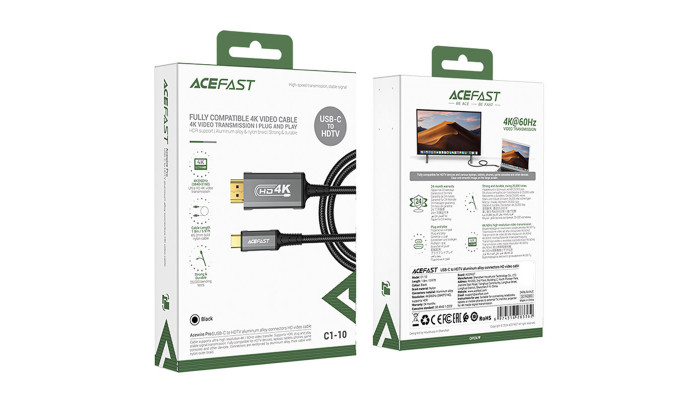 Дата кабель Acefast C1-10 USB-C to HDTV (1.8m) Black - фото