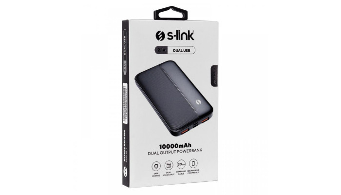 Внешний аккумулятор Power Bank S-link IP-G10N 10000 mAh 2.1A 2USB Черный - фото
