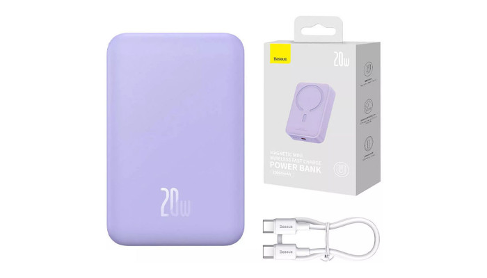 Портативний ЗП Power Bank Baseus Magnetic Mini OS 20W c БЗП 10000 mAh (PPCX110105) Purple - фото