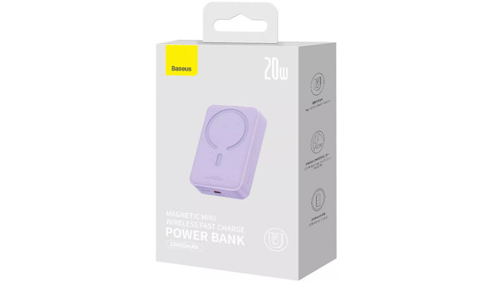 Портативное ЗУ Power Bank Baseus Magnetic Mini OS 20W c Беспроводное зарядное устройство 10000 mAh (PPCX110105) Purple - фото