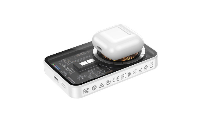 Внешний аккумулятор Power Bank Hoco Q10 Transparent PD20W с Беспроводное зарядное устройство 5000 mAh White - фото