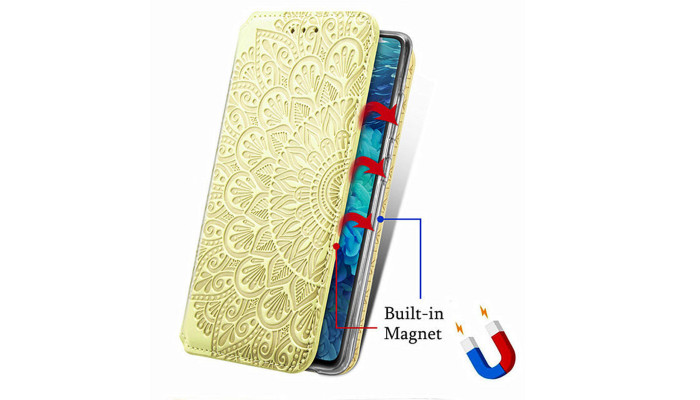 Кожаный чехол книжка GETMAN Mandala (PU) для Samsung Galaxy A72 4G / A72 5G Желтый - фото