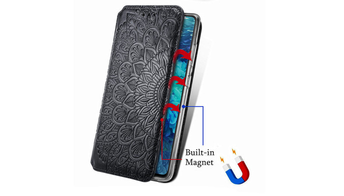 Кожаный чехол книжка GETMAN Mandala (PU) для Samsung Galaxy A72 4G / A72 5G Черный - фото