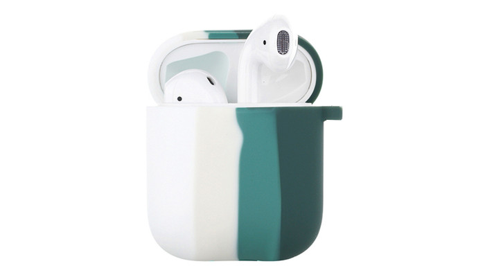 Силиконовый футляр Colorfull для наушников AirPods 1/2 Белый / Зеленый - фото