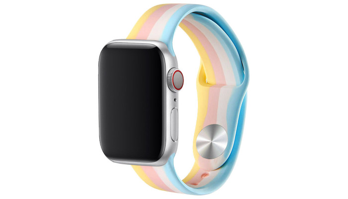 Силиконовый ремешок Rainbow для Apple watch 42mm / 44mm Желтый / Голубой - фото