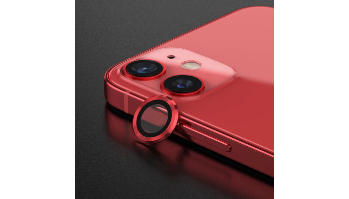 Захисне скло Metal Classic на камеру (в упак.) для Apple iPhone 12 / 12 mini / 11 Червоний / Red - фото