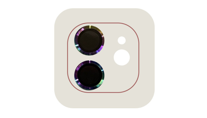 Защитное стекло Metal Classic на камеру (в упак.) для Apple iPhone 12 / 12 mini / 11 Сиреневый / Rainbow - фото