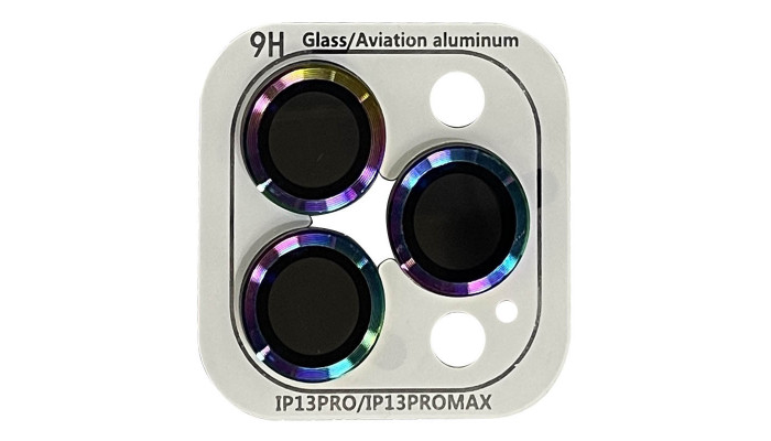 Защитное стекло Metal Classic на камеру (в упак.) для Apple iPhone 13 Pro / 13 Pro Max Сиреневый / Rainbow - фото