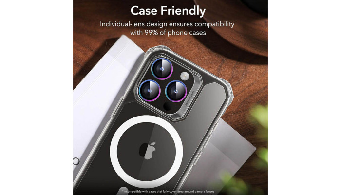 Защитное стекло Metal Classic на камеру (в упак.) для Apple iPhone 13 Pro / 13 Pro Max Сиреневый / Rainbow - фото