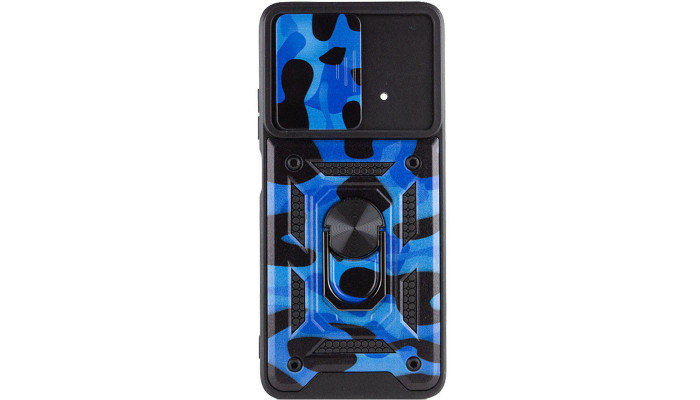 Ударопрочный чехол Camshield Serge Ring Camo для Xiaomi Poco X4 Pro 5G Синий / Army Blue - фото