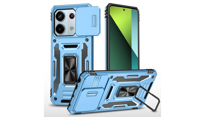 Ударопрочный чехол Camshield Army Ring для Xiaomi Redmi Note 13 Pro 4G / Poco M6 Pro 4G Голубой / Light Blue - фото