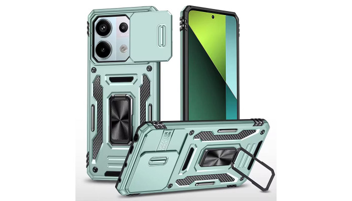 Ударопрочный чехол Camshield Army Ring для Xiaomi Redmi Note 13 Pro 4G / Poco M6 Pro 4G Зеленый / Light Green - фото