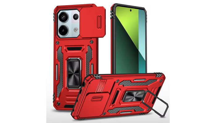 Ударопрочный чехол Camshield Army Ring для Xiaomi Redmi Note 13 Pro 4G / Poco M6 Pro 4G Красный / Red - фото