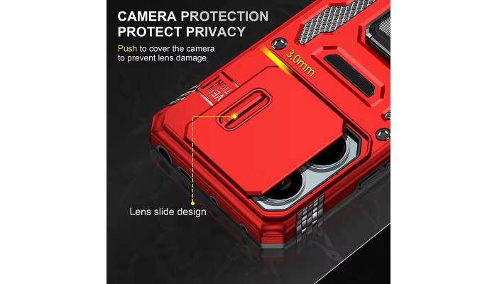 Ударопрочный чехол Camshield Army Ring для Xiaomi Redmi Note 13 Pro 4G / Poco M6 Pro 4G Красный / Red - фото