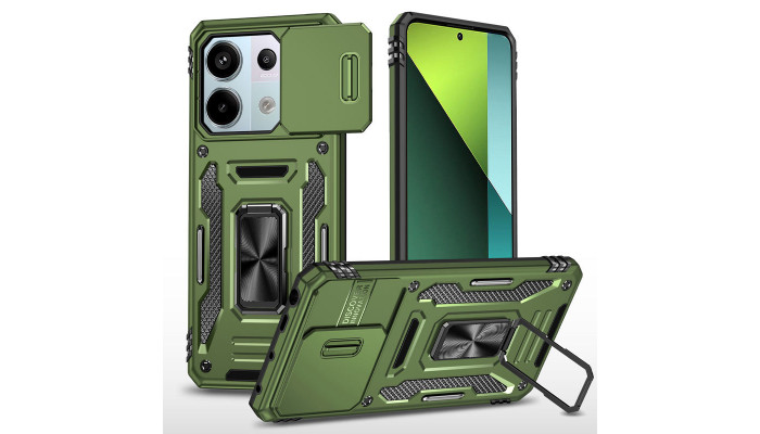 Ударопрочный чехол Camshield Army Ring для Xiaomi Redmi Note 13 Pro 4G / Poco M6 Pro 4G Оливковый / Army Green - фото