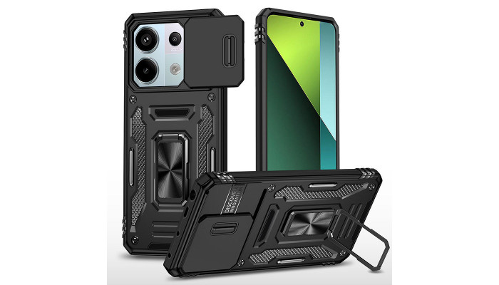 Ударопрочный чехол Camshield Army Ring для Xiaomi Redmi Note 13 Pro 4G / Poco M6 Pro 4G Черный / Black - фото