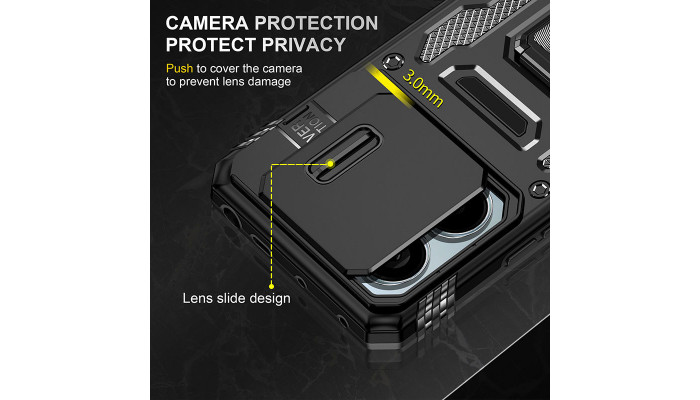 Ударопрочный чехол Camshield Army Ring для Xiaomi Redmi Note 13 Pro 4G / Poco M6 Pro 4G Черный / Black - фото