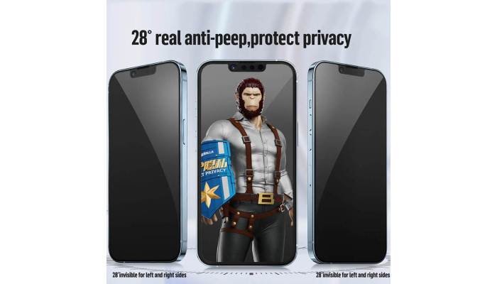 Защитное 2.5D стекло Blueo Full Cover Anti-Peep для Apple iPhone 13 Pro Max / 14 Plus (6.7