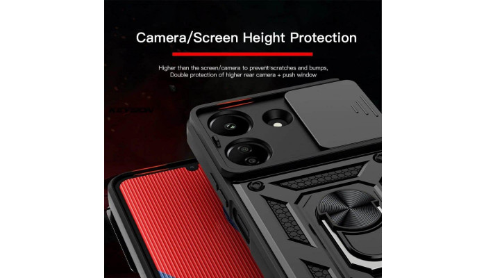 Ударопрочный чехол Camshield Serge Ring для Xiaomi Redmi 13C / Poco C65 Черный - фото