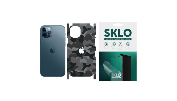 Защитная пленка SKLO Back (на заднюю панель+грани+лого) Camo для Apple iPhone 12 Pro (6.1) Серый / Army Gray фото