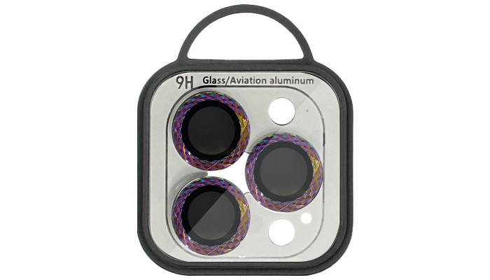 Защитное стекло Metal Shine на камеру (в упак.) для Apple iPhone 13 Pro / 13 Pro Max Сиреневый / Rainbow - фото