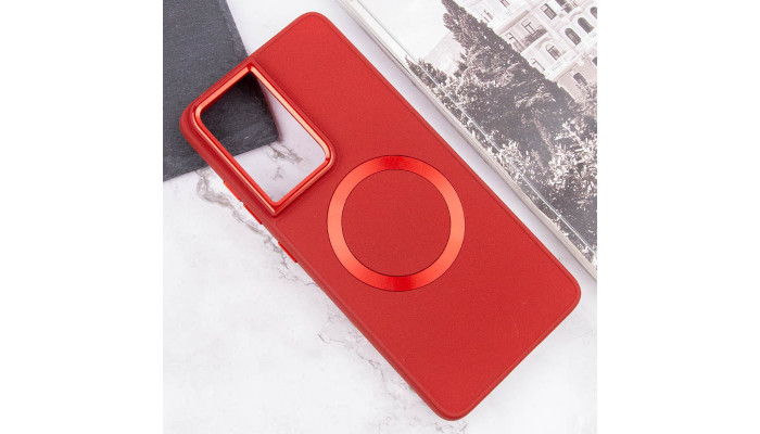 TPU чохол Bonbon Metal Style with MagSafe для Samsung Galaxy S22 Ultra Червоний / Red - фото