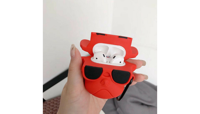 Силиконовый футляр Brand для наушников AirPods 1/2 + карабин Karl Lagerfeld red - фото