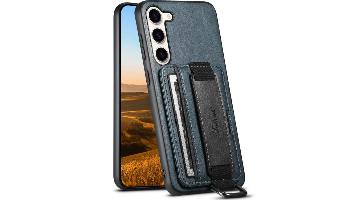 Кожаный чехол Wallet case and straps для Samsung Galaxy A54 5G Синий / Blue - фото