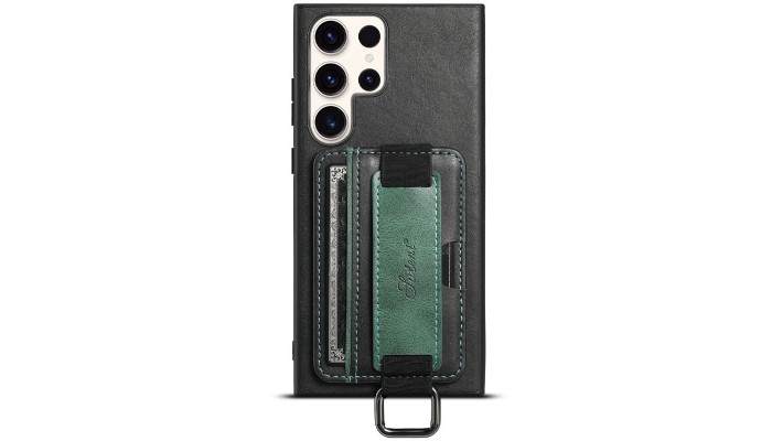 Кожаный чехол Wallet case and straps для Samsung Galaxy S23 Ultra Черный / Black - фото