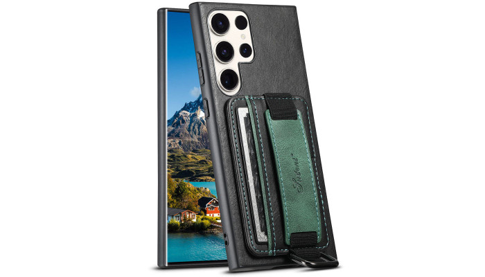 Кожаный чехол Wallet case and straps для Samsung Galaxy S23 Ultra Черный / Black - фото