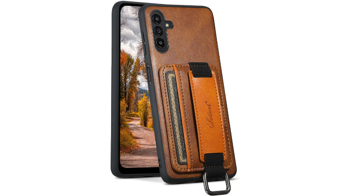 Кожаный чехол Wallet case and straps для Samsung Galaxy A14 4G/5G Коричневый / Brown - фото