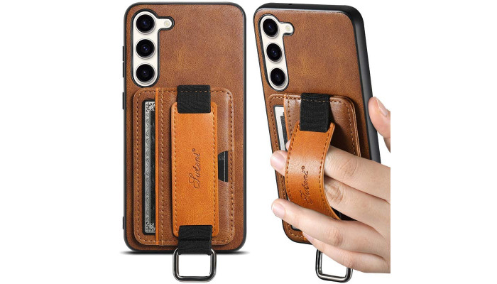 Кожаный чехол Wallet case and straps для Samsung Galaxy S24 Коричневый / Brown - фото