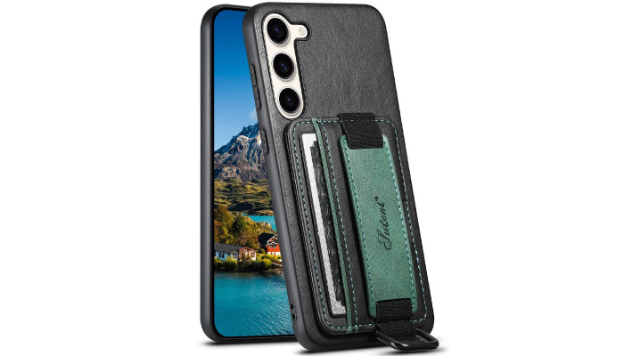 Шкіряний чохол Wallet case and straps для Samsung Galaxy S24 Чорний / Black - фото