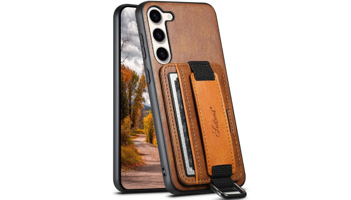 Кожаный чехол Wallet case and straps для Samsung Galaxy S24+ Коричневый / Brown - фото